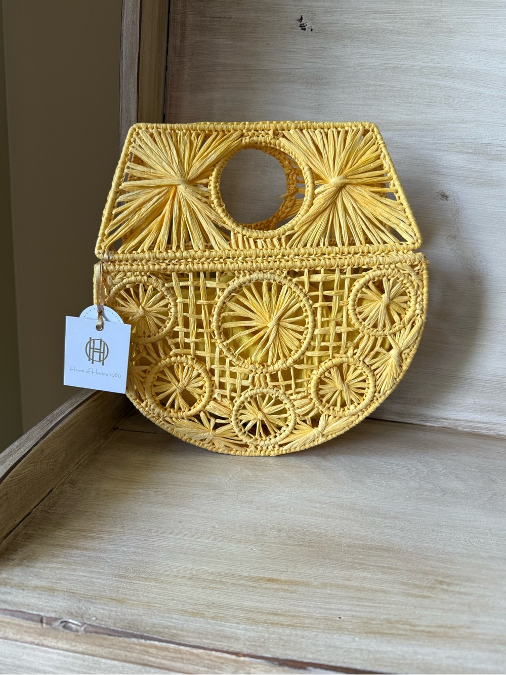 NWT House Of Harlow 1960 Yellow Rafia Straw Tote Bag
